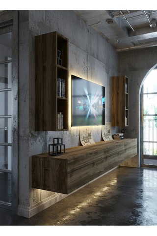 Resital Ledli Duvara Monte Tv Sehpası - Ceviz - W6007-2 Ceviz