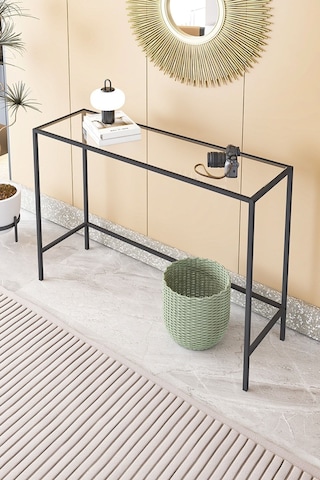 Canvas Metal Dresuar Dekoratif Kahve Köşesi Konsol Siyah Şeffaf Camlı Siyah