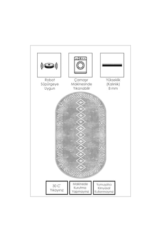 West Home Dijital Baskı Yıkanabilir Kaymaz Taban Oval Mutfak Halısı Salon Halısı Ve Yolluk Wh 375 Grey Oval