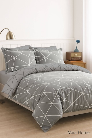 Çift Kişilik Pamuklu Nevresim Takımı Geo Line Gri Gri