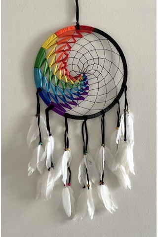 7 Çakra Renkli Siyah Süet Kasnaklı Büyük Rüya Kapanı -27cm Çap