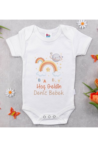 Bk Gift Bk Kids Hoş Geldin Bebek Tasarımlı Beyaz Bebek Body Zıbın-10 Çok Renkli