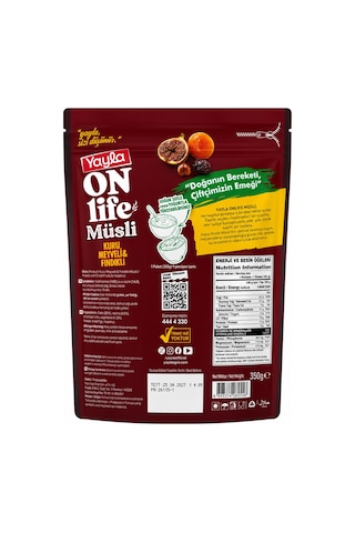 Yayla On Life Müsli Kuru Meyveli & Fındıklı 350 Gr Protein Ve Lif Kaynağı Kahvaltılık Müsli