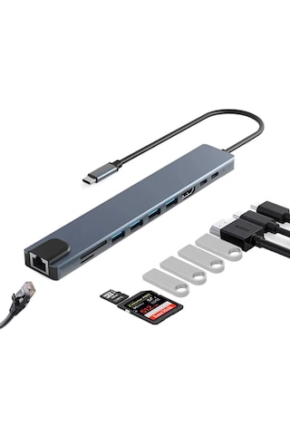 Cr20 10in1 Mac-book Thunderbolt 3 Uyumlu Adaptör Çevirici Hub Type-c'den 4k30hz Hdmı, Usb 3.0, Type-c Pd 100w 20v 5a Hızlı Şarj, Type-c 3.1 Data Port, Sd Ve Micro Sd Kart Okuyucu Rj45 100mbps