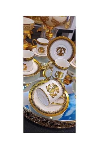 Lokman Züccaciye Austin Gold Kabartma Desenli Kahve Fincan Takımı Sarı