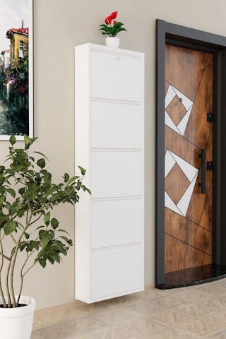 Kilitli 5 Kapaklı Metal Ayakkabılık Beyaz Beyaz