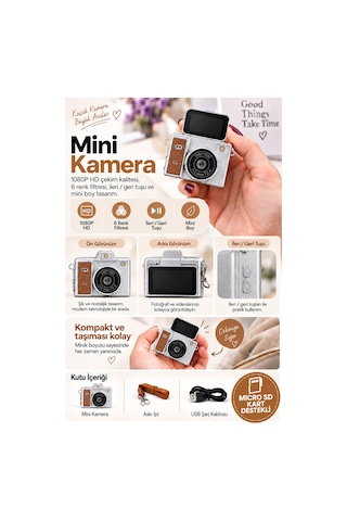 Mimtec Blm-109 Retro Mini Dijital Kamera 1080p Hd Katlanabilir Ekran Flaşlı Selfie Vlog Video Kamerası Kahverengi