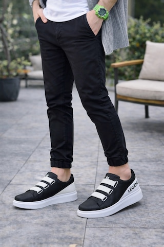 Mevese Mirox Erkek Bağcıksız 3 Bant Lastikli Günlük Sneaker Ayakkabı - Siyah Beyaz