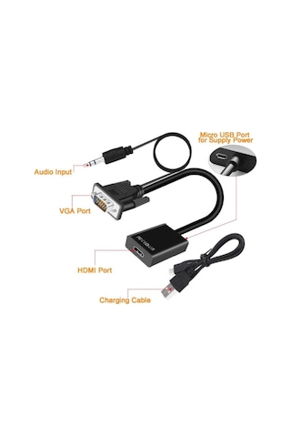 Vga Hdmi Çevirici Dönüştürücü Kablo Ses Destekli Vga To Hdmi