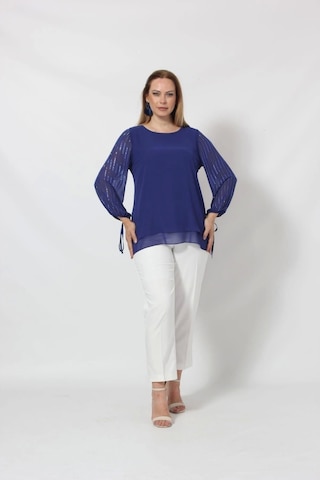 3243 Kolu Taş Baskılı Şık Bluz Saks Saks