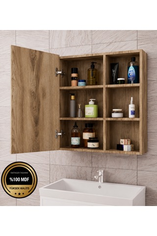 Dalin Tek Kapak Aynalı Banyo Dolabı Mdf Açık Ceviz