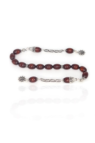 Arpa Kesim Gümüş Püsküllü Fırınlanmış Sıkma Kehribar Zaza Tesbih 201022891 Bordo
