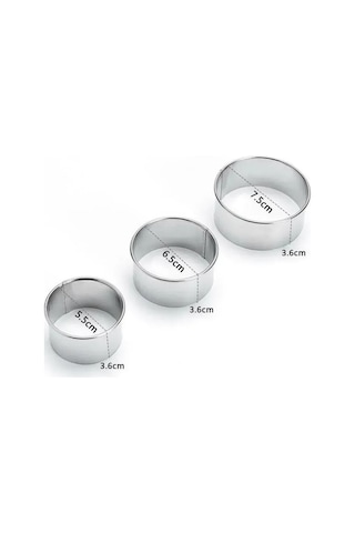 Dofolink 3'lü Paslanmaz Çelik Hamur Kesici Kalıbı - Salata, Jöle, Manti Ve Pastane Hamuru Şekillendirici 7.5cm, 6.5cm, 5.5cm Gümüş