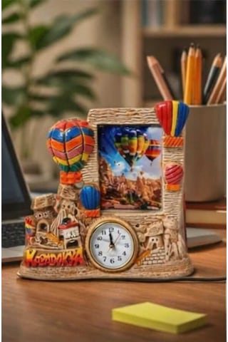 Athstore Alçı Kapadokya Peribacası Saatli Fotoğraf Çerçevesi