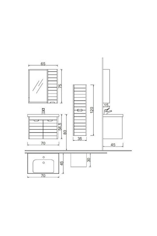 Turkuaz Seramik Frame Etajerli Lavabo 70 x 45CM-Mostar 70 Alt Modül -Siyah