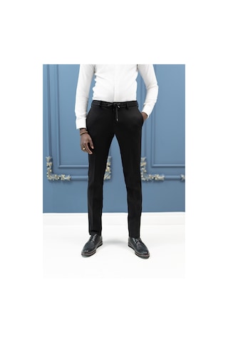 Ecer Regular Fit Armürlü Beli İplikli Astarsız Rayon Kışlık Kumaş Pantolon Siyah