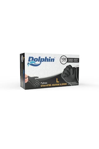 Dolphin L Beden, 5 Kutu, Siyah, Nitril Eldiven, Pudrasız, Latekssiz, Kutuda 100 Adet