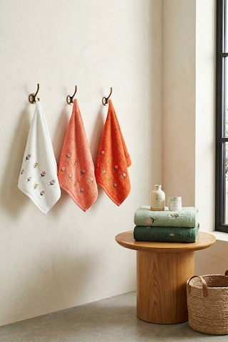 Mini Çiçek Nakışlı %100 Pamuklu 5'li Havlu Seti 50x90 Cm Çok Renkli