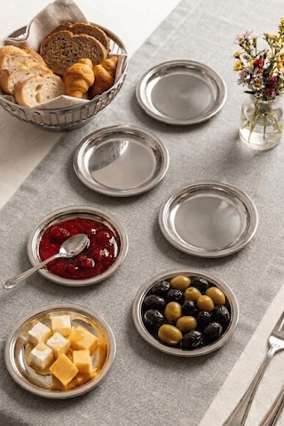 Çelik Mini Tabak- Kahvaltı Tabağı - Meze Tabağı- İkramlık-çerezlik- 11 Cm Çap -6 Adet Gümüş