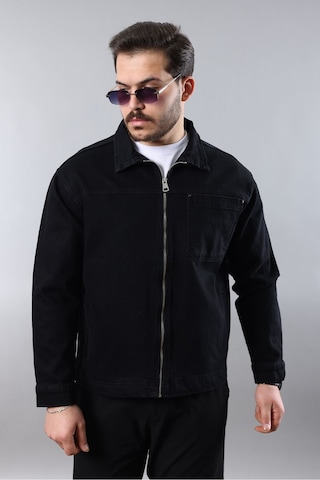 Erkek Regular Fit Siyah Spor Model Fermuarlı Kot Ceket Siyah