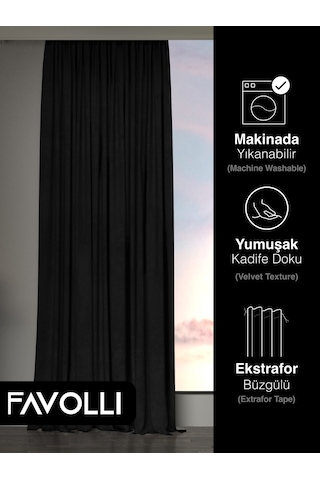 Kadife Dokulu Siyah Ada Fon Perde Ekstrafor Büzgülü Dream Series Siyah