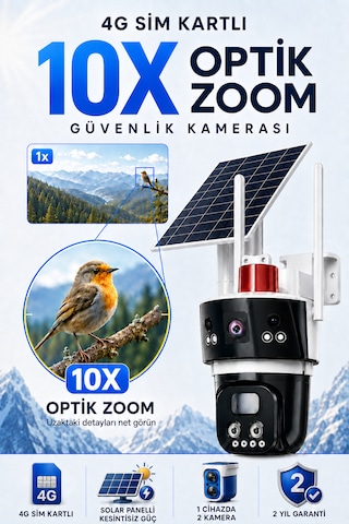 Sim Kartlı 2 Kameralı Elektriğin Olmadığı Yerde Kullanılan 10x Zoom Güvenlik Kamerası