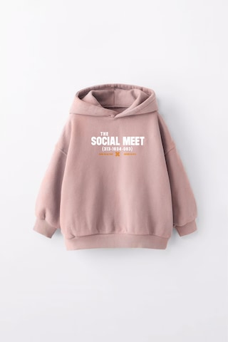 Kız Çocuk Socıal Meet Baskılı Kapüşonlu Manşetli Sweatshirt Pudra