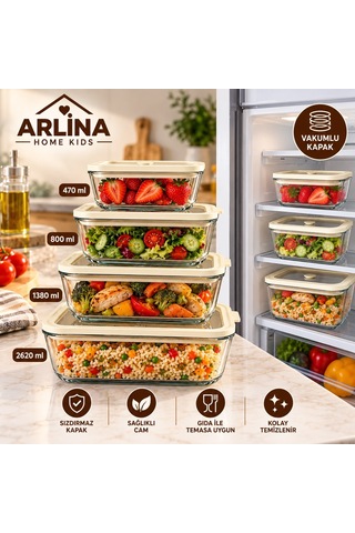 4'lü Vakum Kapaklı Cam Saklama Kabı Seti 470-800-1380-2620 Ml