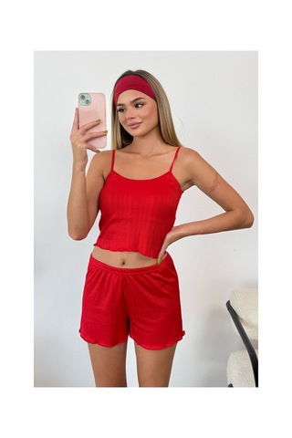 Giysa Kadın Askılı Kaplı Şortlu Pijama Takımı Kırmızı - 3403