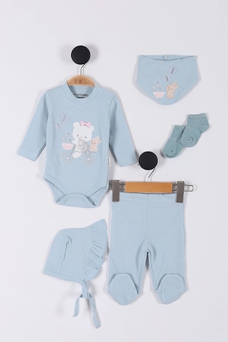 Tavşan Desenli Müslin Kız Bebek Hastane Çıkışı Bebek Kıyafetleri Yenidoğan Hastane Çıkış Seti 5 Li Pudra