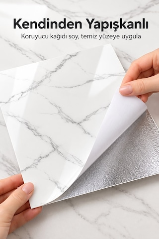 Kendinden Yapışkanlı Beyaz Mermer Desenli Duvar Paneli 30x30 Cm 6 Adet
