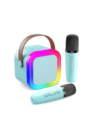 Robeve Blic 2 Mikrofonlu Çocuk Karaoke Hoparlör Ve Bluetooth Hoparlör Led Işıklı Mini Karaoke Seti, 6 Farklı Ses Efekti, Uzun Pil Ömrü, Taşınabilir Çocuk Mikrofonu Ve Çocuk Müzik Aleti Mavi