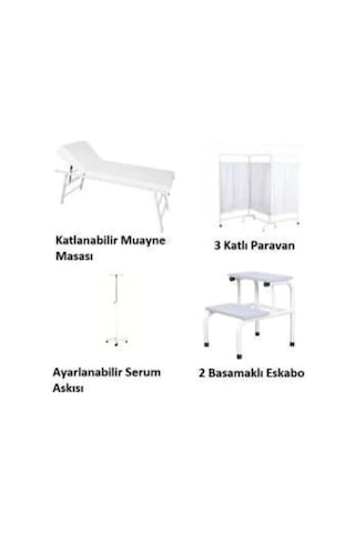 AcarLAB Muayene Masası + Paravan + Eskoba + Serum Askısı Revir Seti