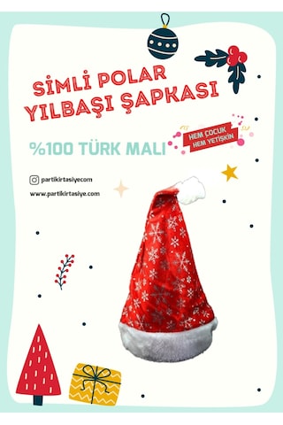 Simli Yılbaşı Şapka - Unisex Noel Şapkası Çocuk - Yeni Yıl Şapkası Simli - Noel Baba Şapka