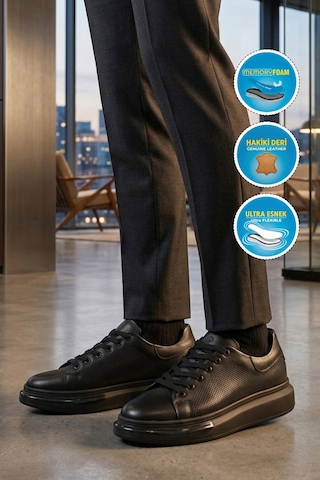 Voyager Siyah Memory Foam Hakiki Deri Erkek Spor Ayakkabı Premium Casual Sneaker 6601 M