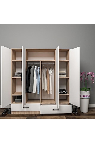 Nuray 4 Kapılı Gardrop Mdf Sis Gri