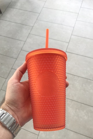 Starbucks Turuncu Renkli Pipetli Soğuk Içecek Bardağı - 473 ml Turuncu