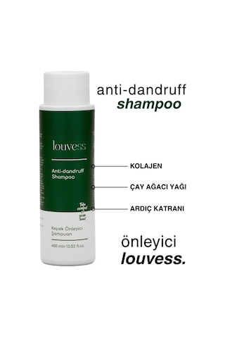 Louvess Kepek Önleyici Şampuan Çay Ağacı ve Ardıç Katranı İle Güçlendirilmiş Kepek Karşıtı Şampuan 400 ML