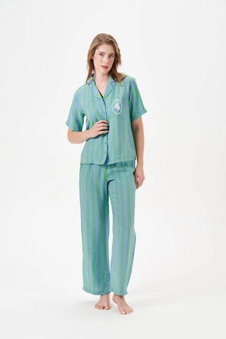 Kocabey 29043 Kadın Düğmeli Pijama Takımı Yeşil