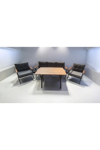 Pi Locca Bahçe Balkon Mobilyası Gri Antrasit 3+1+1 Perla Çam Masa Antrasit - Gri