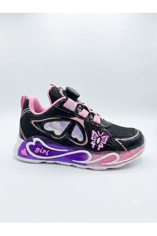 Hayo Kız Çocuk Akıllı Bağcıklı Rahat Konforlu Hafif Sneaker Spor Okul Ayakkabısı Siyah - Pembe
