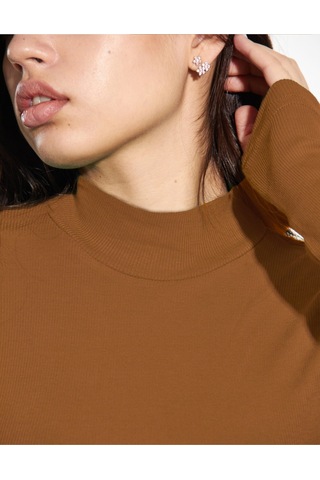 Alya Underwear Kaşkorse Yarım Boğaz Body Sweatshirt, Fitilli Kumaş, Likralı, Bordo Kahverengi