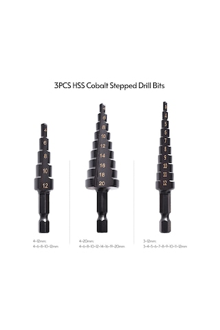 Kangvka 3'lü Hss Nitrid Kaplı Siyah Basamaklı Matkap Ucu Seti 3-12, 4-12, 4-20mm Altıgen Saplı Delme Ve Genişletme Aleti - Opp Paketli