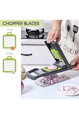 Likeable Sebze Doğrayıcı Dicer 13'ü 1 Arada 7 Bıçaklı Sebze Doğrayıcı Konteynerli Soğan Kesici Mutfak Için Mandoline Dilimleyici Yumurta Peynir Meyve Salatası Patates Havuç Sarımsak Gri Gri