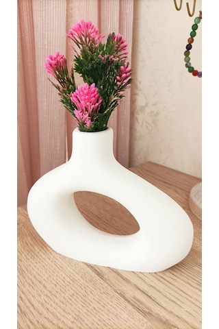 Mini Beton Saksı - Yapay Çiçekli - Pembe