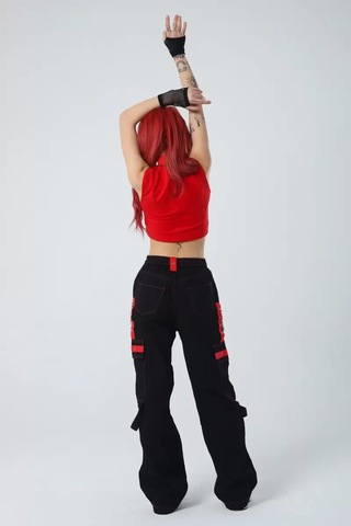 Paradise Kırmızı Şerit Detaylı Baggy Cyber-pants Çok Renkli