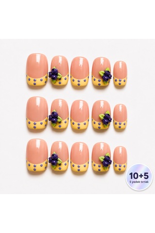 Sarı Nail Art Kısa Balerin El Yapımı Takma Tırnak Kkbl-3541 M