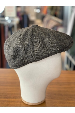 Hamze Peaky Blinders Tarz İngiliz Model Balıksırtı Desen Kaşe Kumaş Kasket Şapka Kahverengi Açık