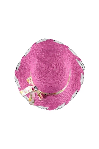 Kız Çocuk Hasır Fötr Plaj Şapka Renli Şık Şapka 8/12 Yaş Fuşya
