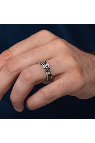 Noktalı Model Vintage Tek Gümüş Alyans Yüzük Beyaz